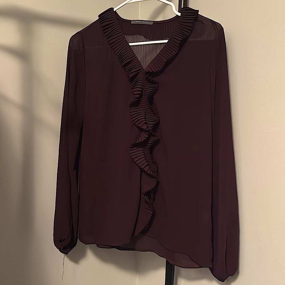 Suzy Shier Ruffled V-Neck Blouse